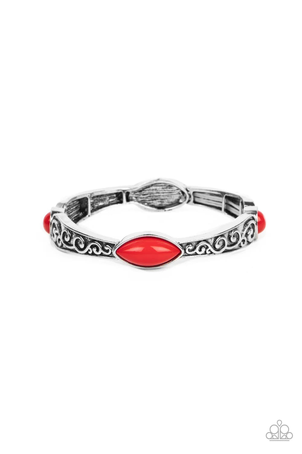 VERANDA VARIETY - RED STONE SILVER STRETCHY BRACELET