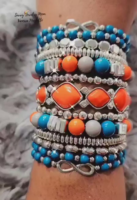 Savvy Wrist Swag #59 (Blue & Orange, 5 piece bracelet set)