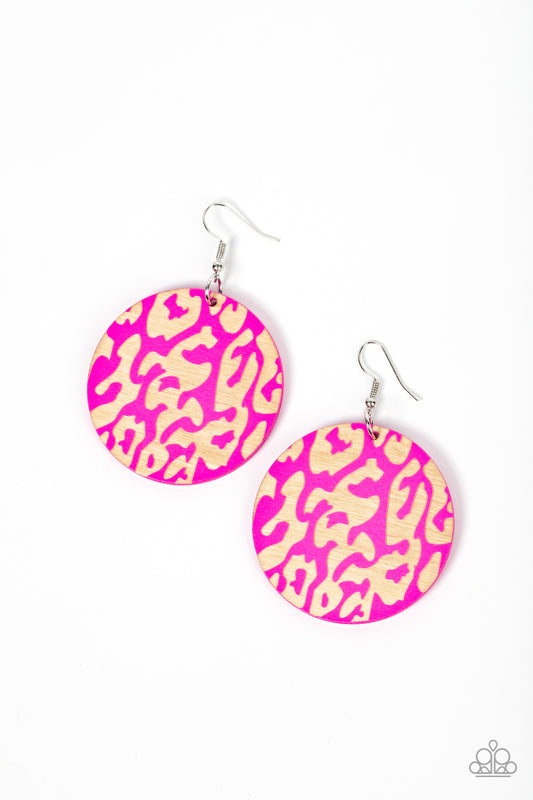 Catwalk Safari - Pink wood earrings