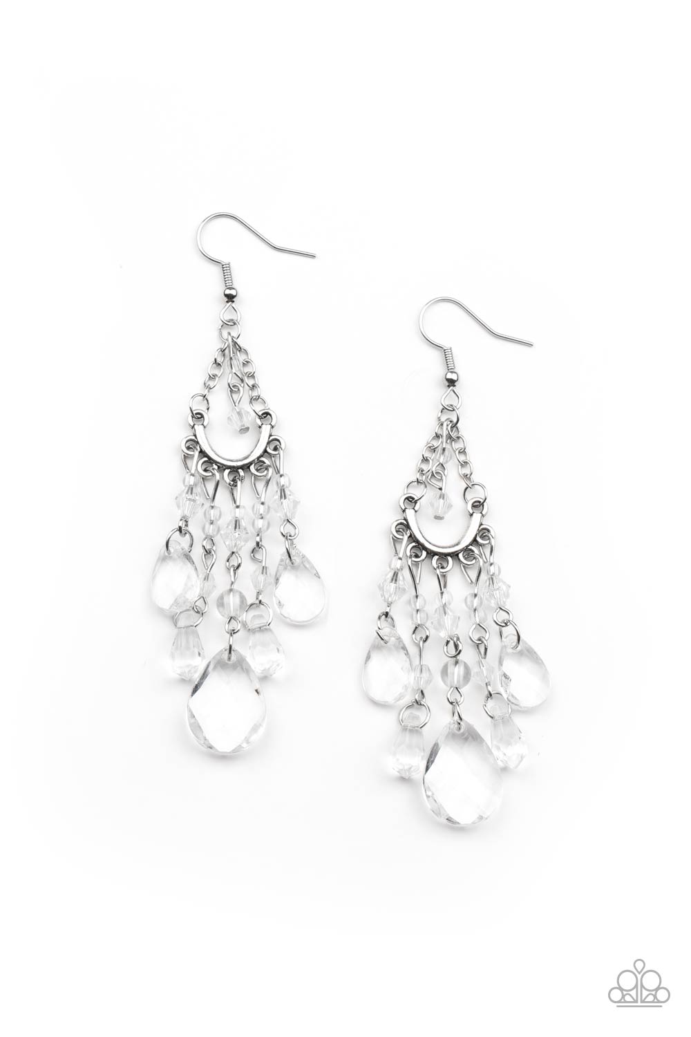 Paid Vacation - White glassy clear bead earrings