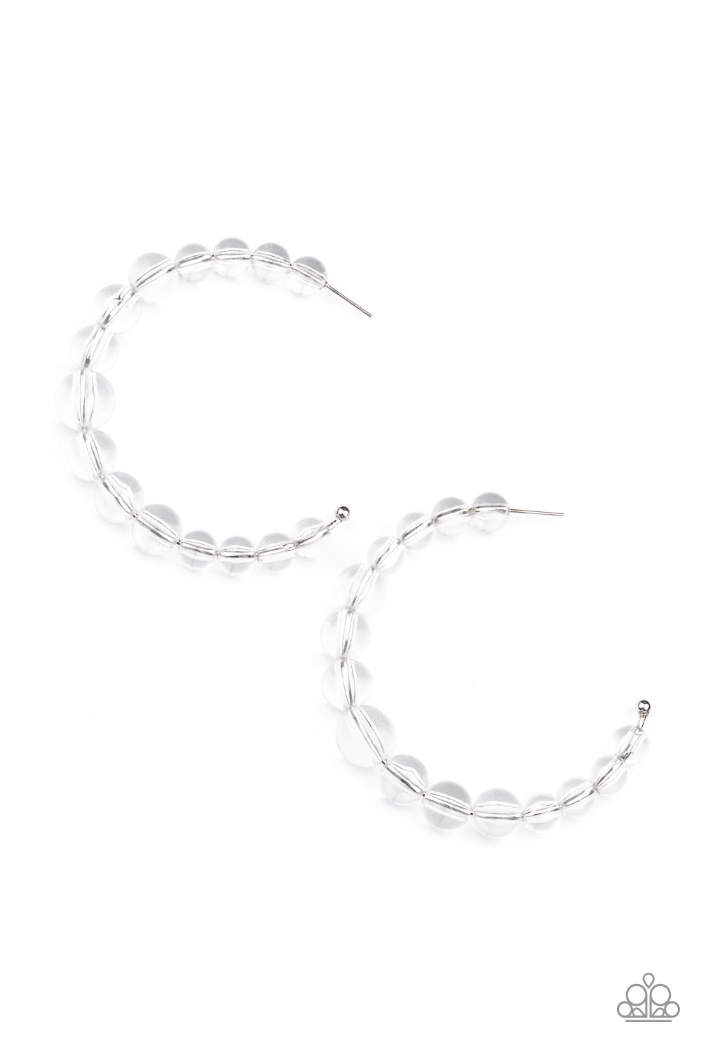 In The Clear - White Glassy Hoop Earrings