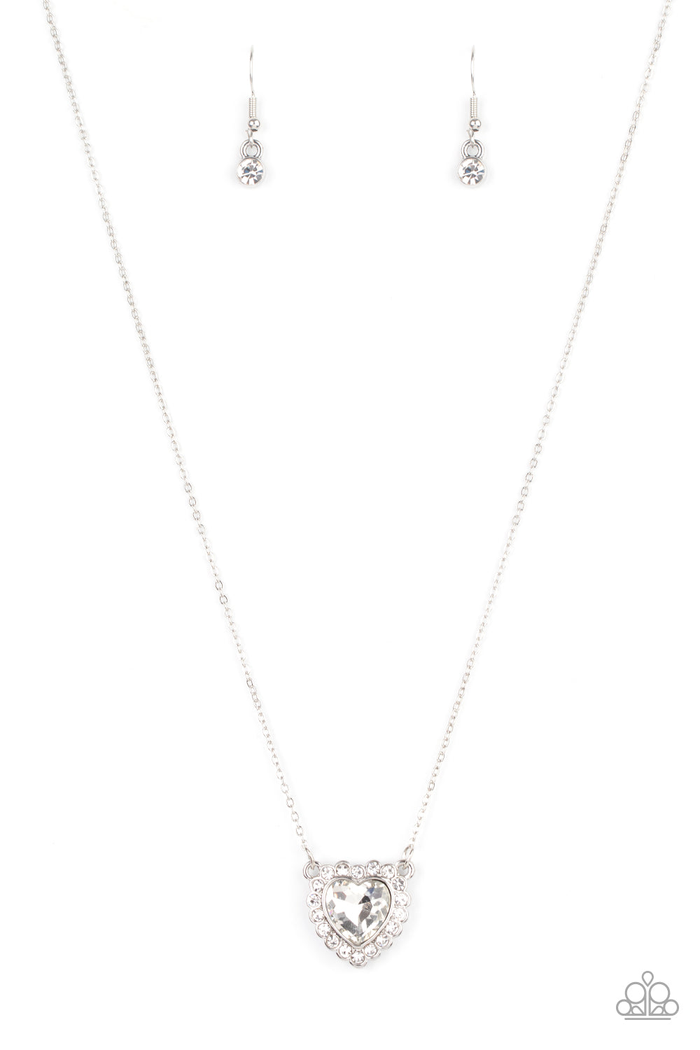Out of the GLITTERY-ness of Your Heart - White gem heart shaped necklace