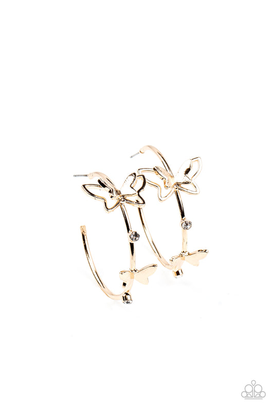 Full Out Flutter - Gold butterfly hoop earrings