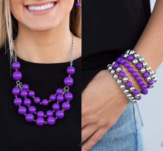 Miss Pop-YOU-larity - Purple necklace w/ matching bracelet