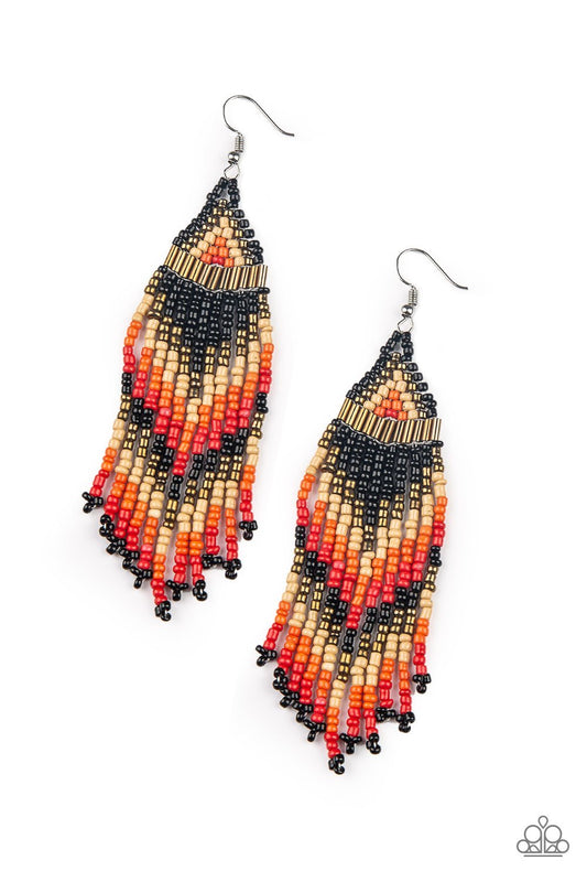 COLORS OF THE WIND - Orange/Black Multi Seed Bead Earrings