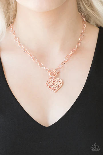 Victorian Romance - Rose Gold Heart Necklace
