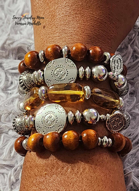 Savvy Wrist Swag #57 (Brown & Silver, 3 piece bracelet set)