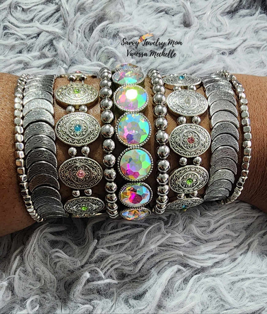 Savvy Wrist Swag #62 (Multicolor/Silver, 5 piece bracelet set)