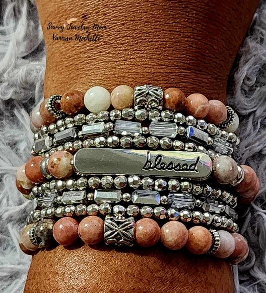 Savvy Wrist Swag #51 (Brown/Pink, 5 piece bracelet set)
