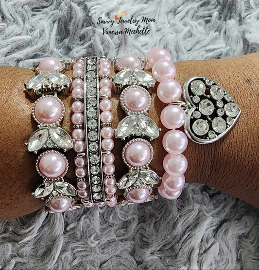 Savvy Wrist Swag #70 (Pink Pearl, 4 piece bracelet set)