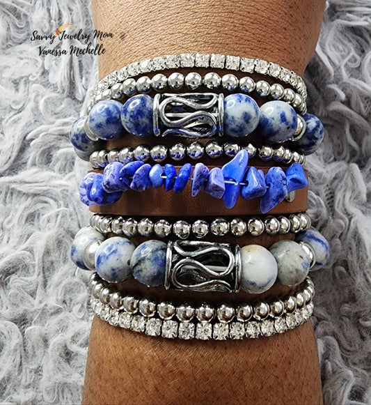 Savvy Wrist Swag #68 (Blue & Silver, 5 piece bracelet set)