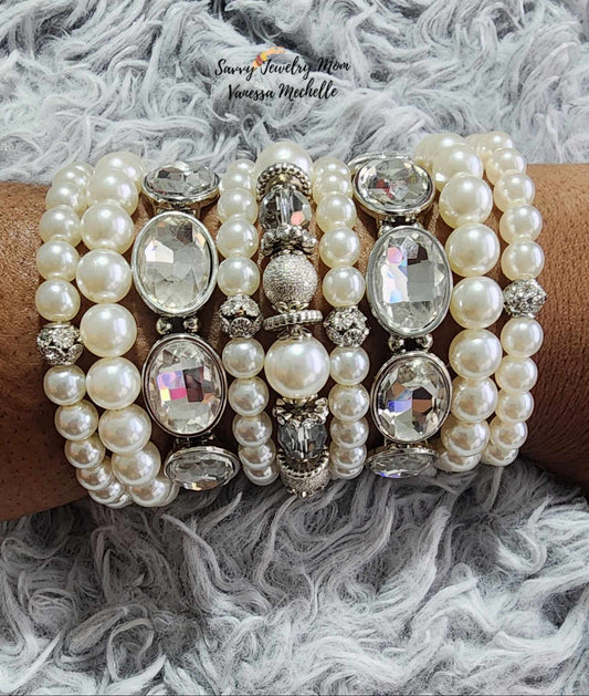 Savvy Wrist Swag #60 (White Pearl, 5 piece bracelet set)