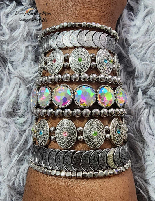 Savvy Wrist Swag #62 (Multicolor/Silver, 5 piece bracelet set)