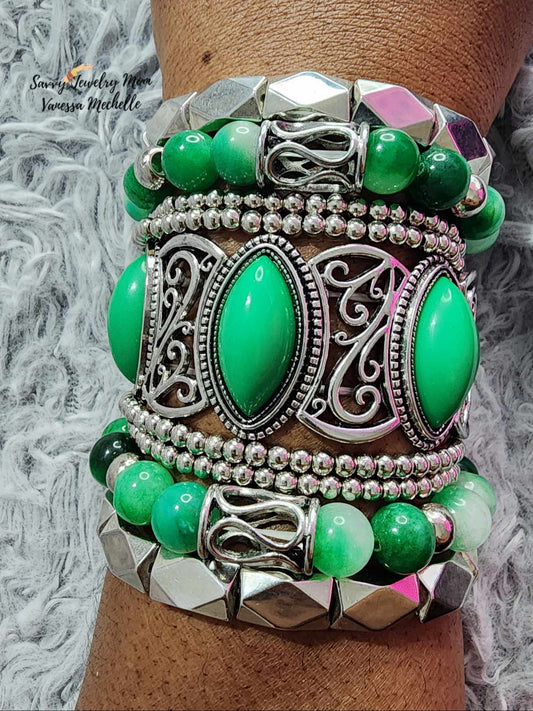 Savvy Wrist Swag #69 (Green, 5 piece bracelet set)