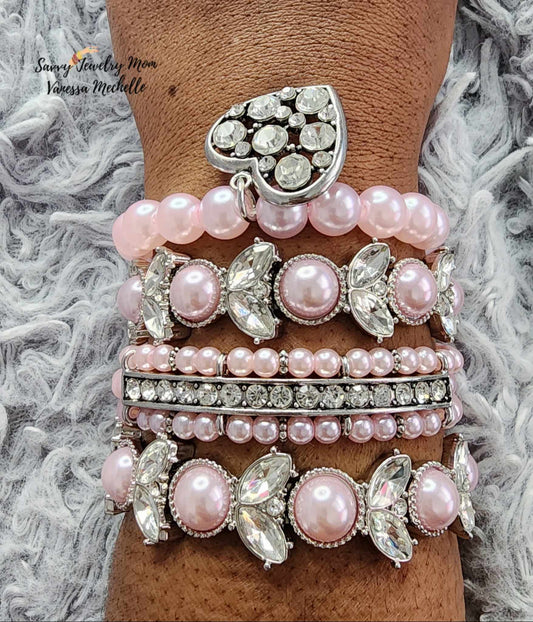 Savvy Wrist Swag #70 (Pink Pearl, 4 piece bracelet set)