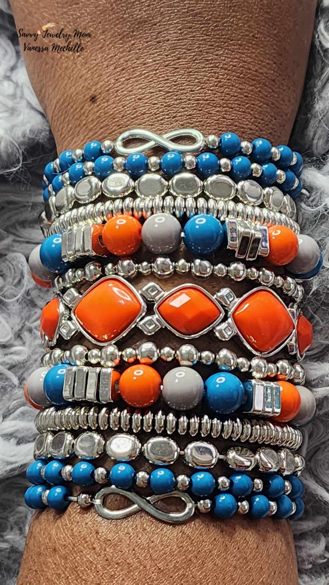 Savvy Wrist Swag #59 (Blue & Orange, 5 piece bracelet set)