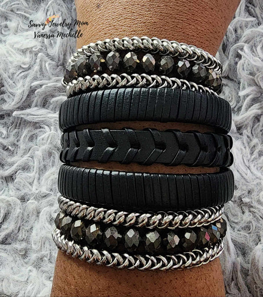 Savvy Wrist Swag #67 (Black/Silver Hematite, 3 piece bracelet set)