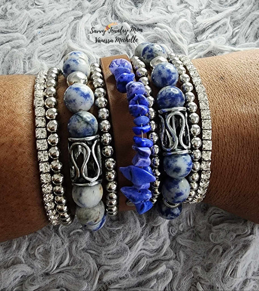 Savvy Wrist Swag #68 (Blue & Silver, 5 piece bracelet set)