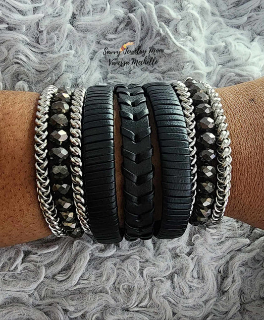 Savvy Wrist Swag #67 (Black/Silver Hematite, 3 piece bracelet set)