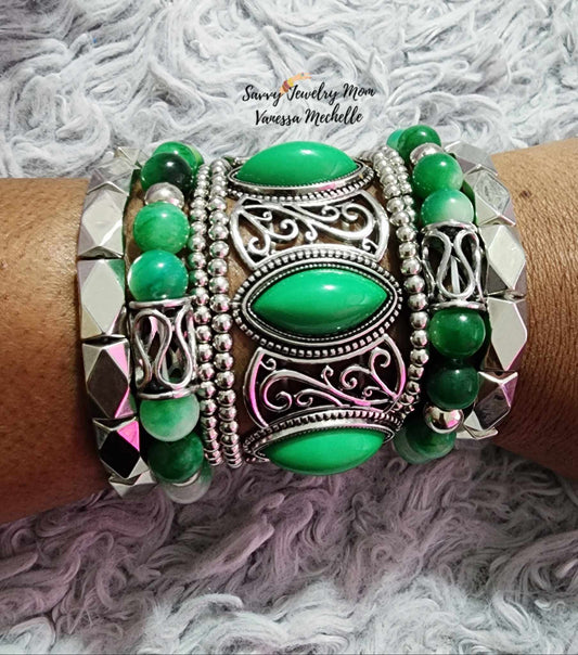 Savvy Wrist Swag #69 (Green, 5 piece bracelet set)