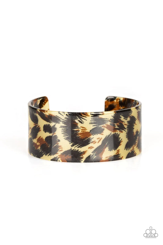 Wheres The Party? - Brown Acrylic Cuff Bracelet
