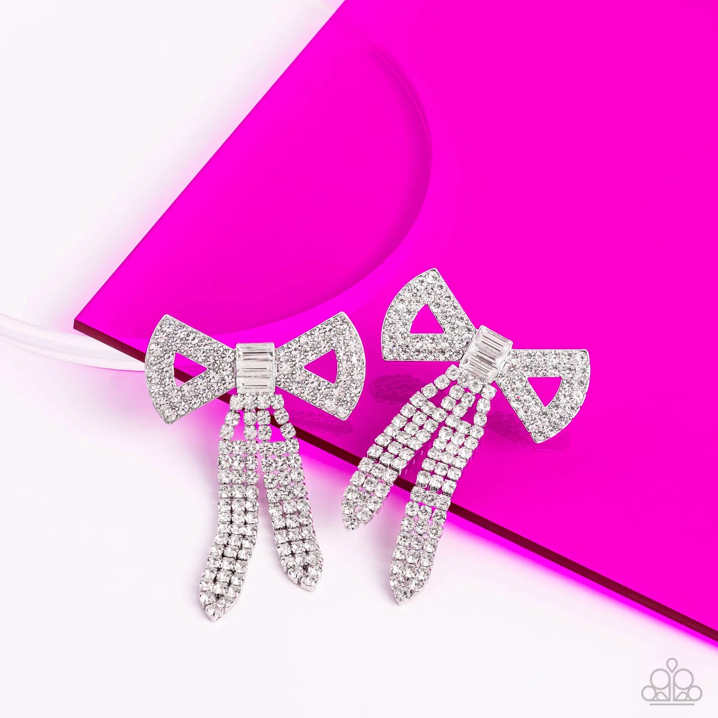 Just BOW With It - White Rhinestones Post Earrings