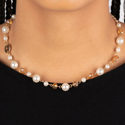 Traditional Transcendence - Gold/White Pearl Necklace