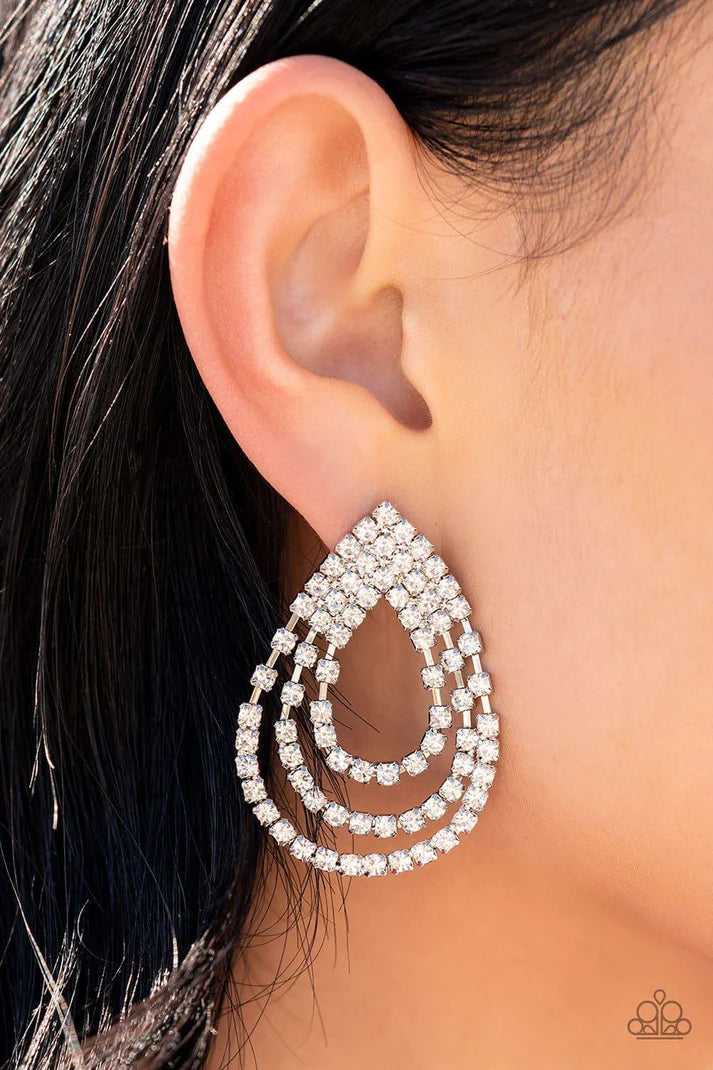 Take a Power Stance - White rhinestones post Earrings