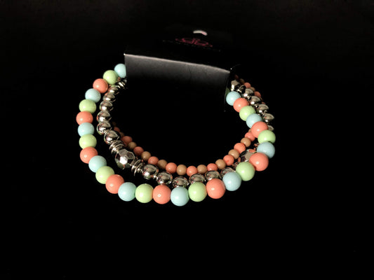 Coral, Blue and Green stretchy bracelet