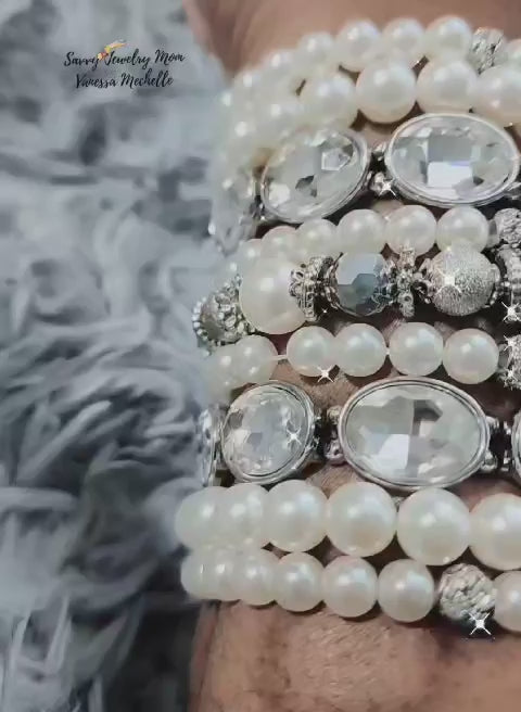 Savvy Wrist Swag #60 (White Pearl, 5 piece bracelet set)