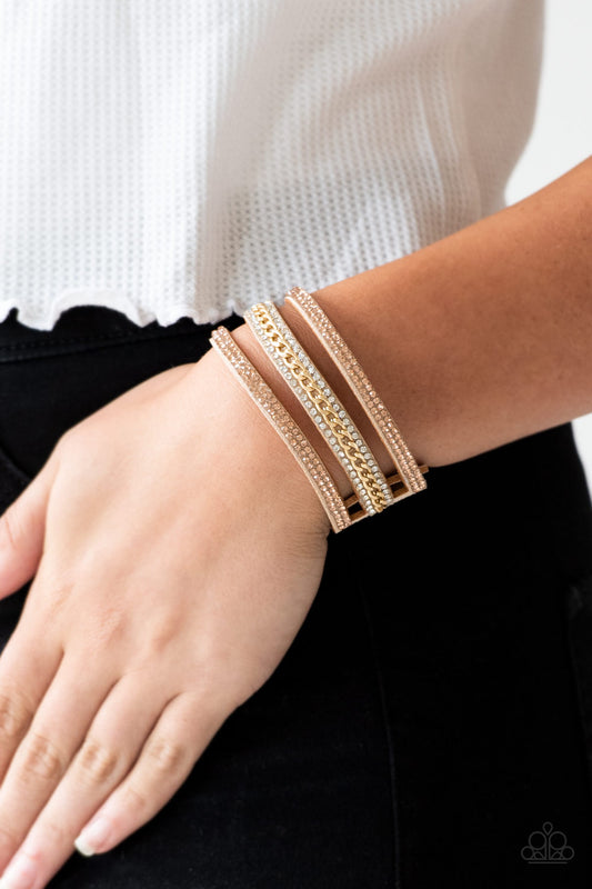 Rollin In Rhinestones - Gold wrap bracelet
