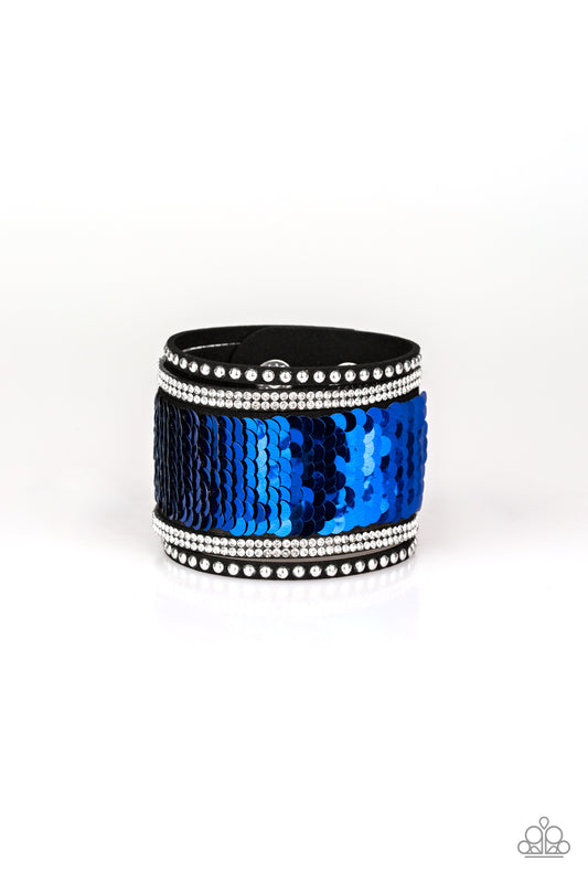 MERMAIDS Have More Fun - Blue/silver sequins wrap bracelet