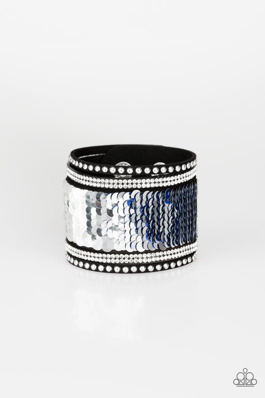 MERMAIDS Have More Fun - Blue/silver sequins wrap bracelet