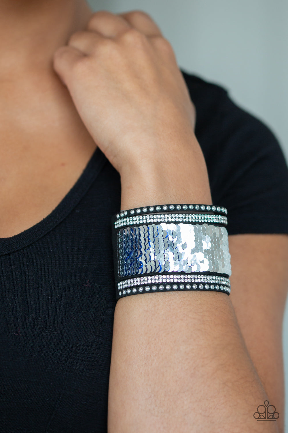 MERMAIDS Have More Fun - Blue/silver sequins wrap bracelet