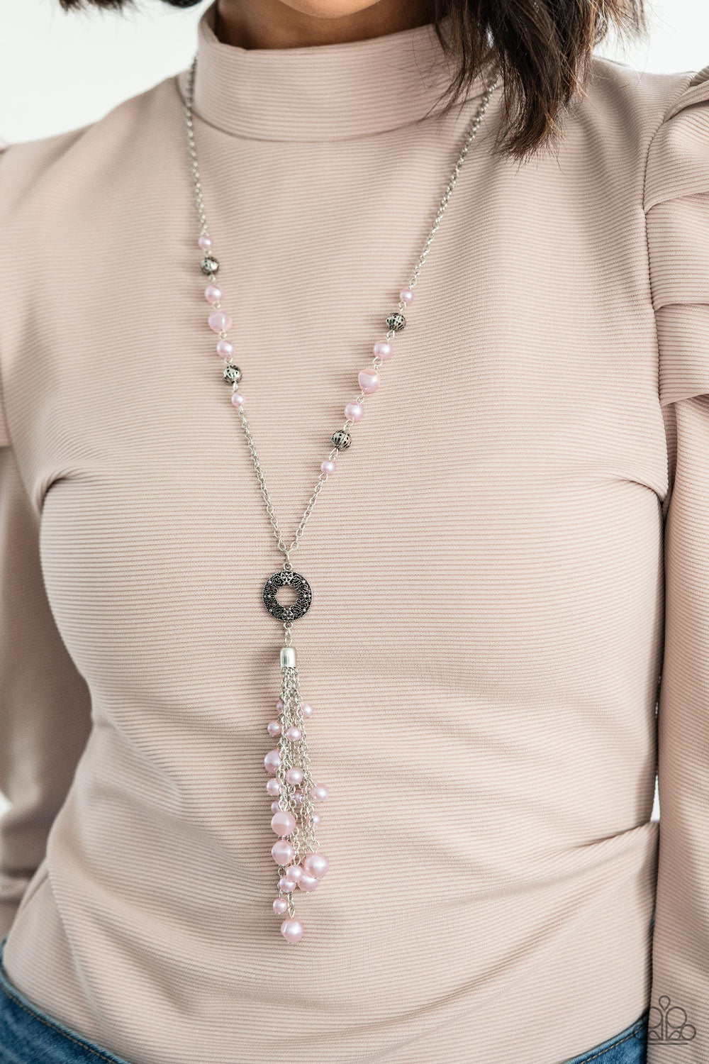 Tasseled Treasure - Pink pearl necklace