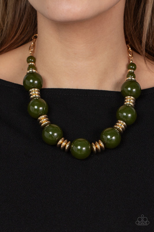 Race to the POP - Green/Gold Necklace