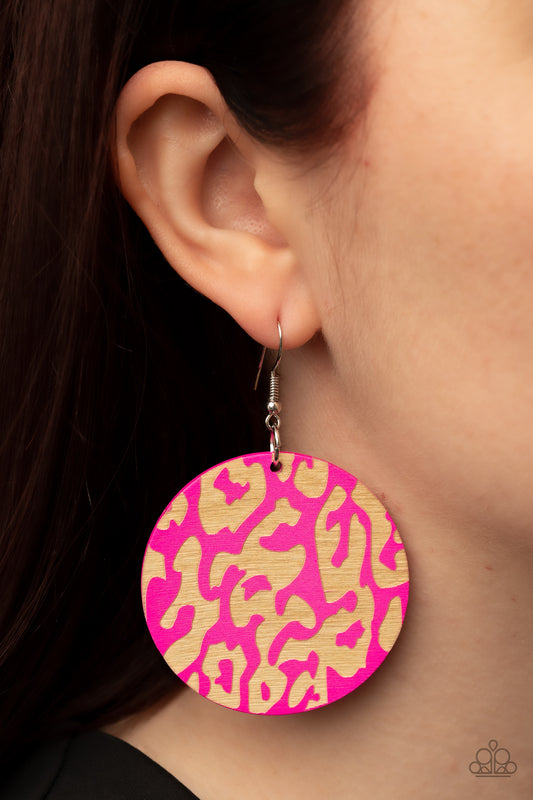 Catwalk Safari - Pink wood earrings