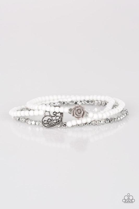 Lovers Loot - White/Silver heart bracelet