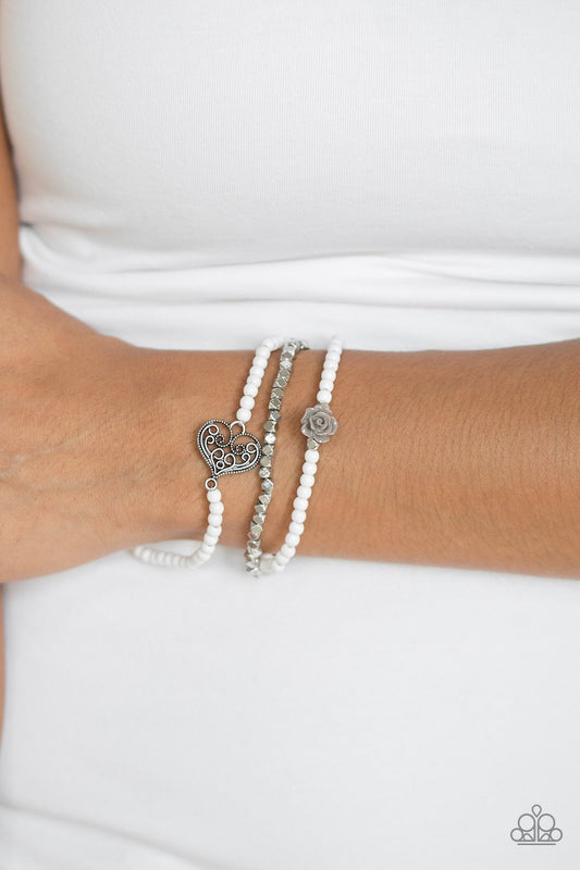 Lovers Loot - White/Silver heart bracelet