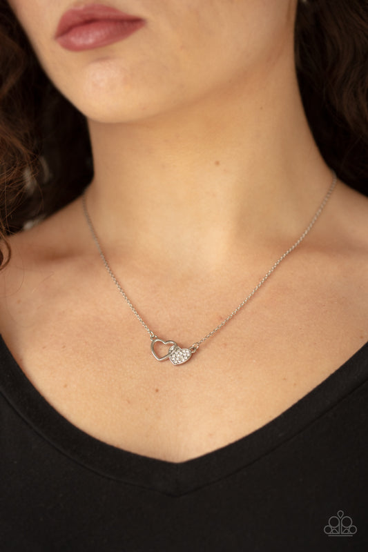 Charming Couple - White rhinestones heart necklace