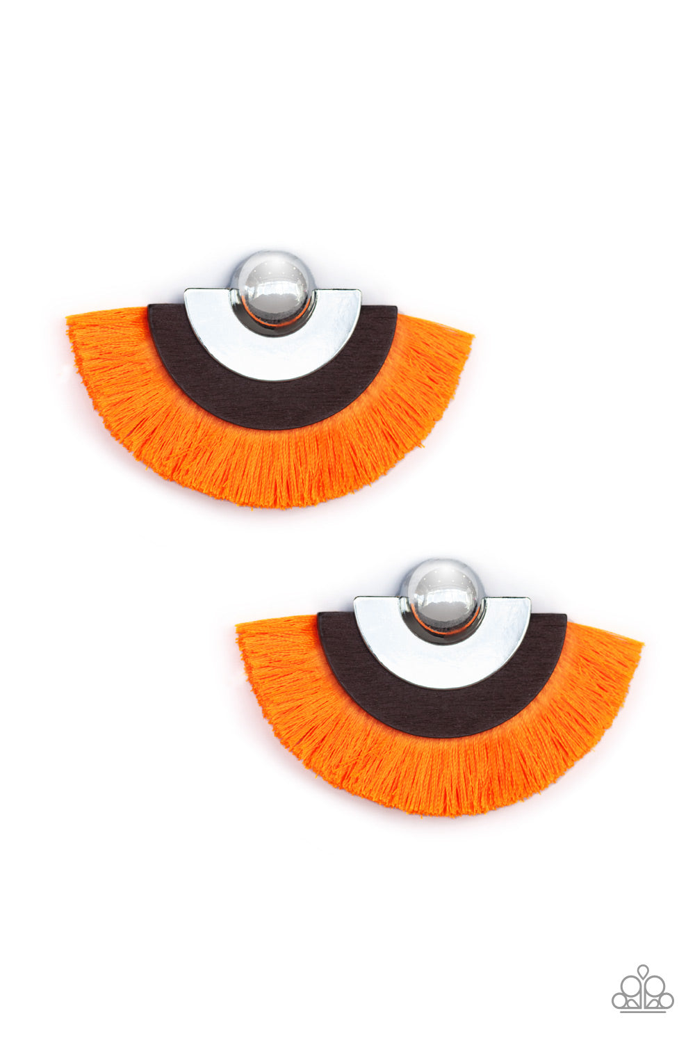 Fan The FLAMBOYANCE - Orange fringe post earrings