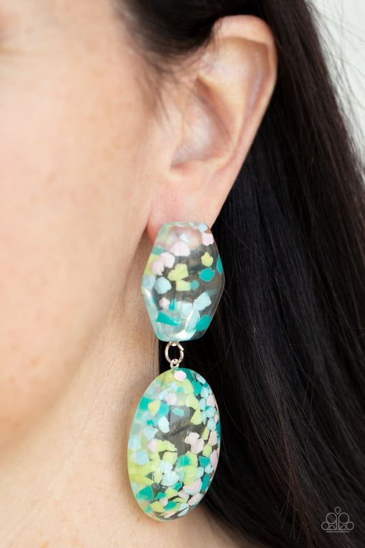 Flaky Fashion - Green/Multicolor acylic post earrings