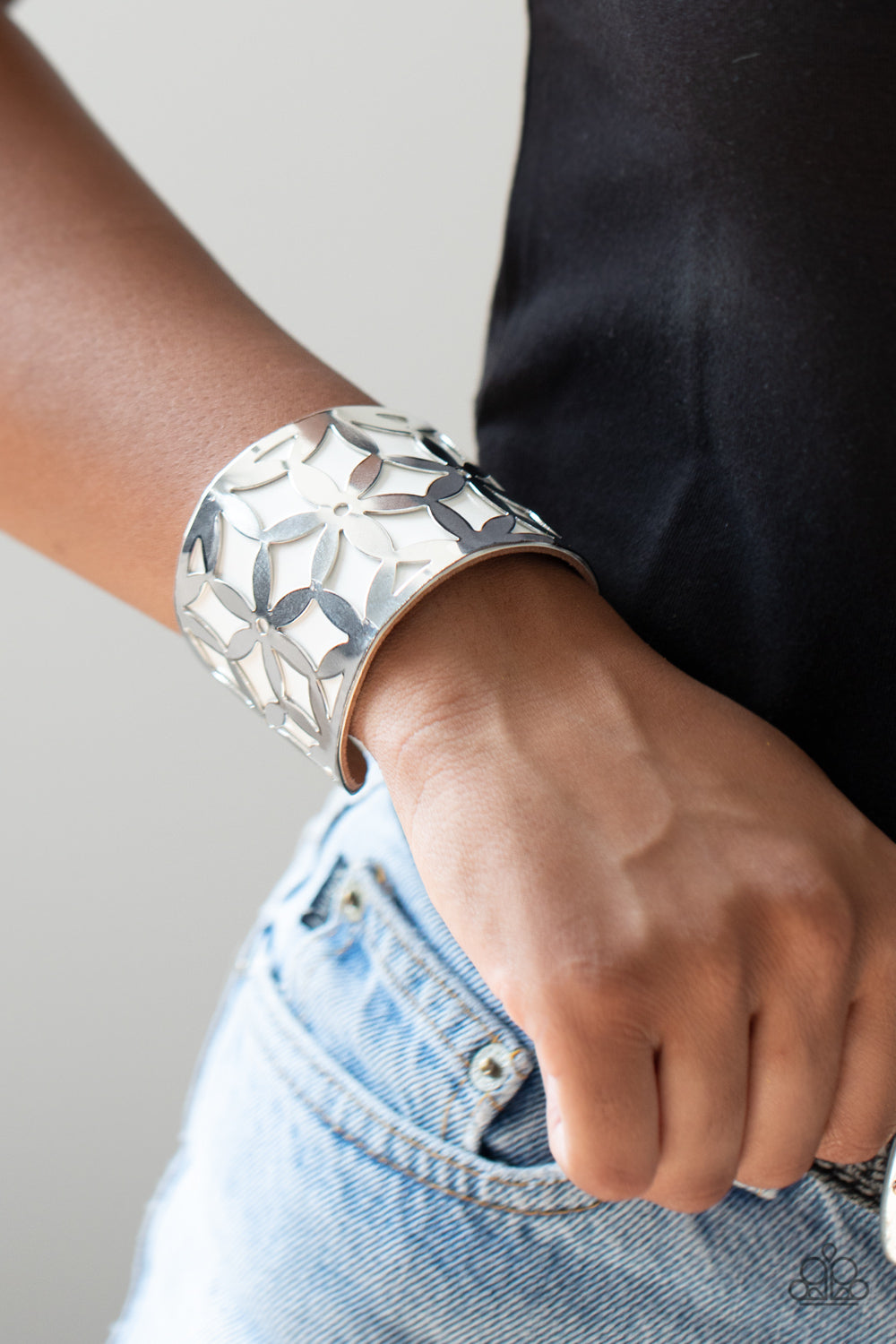 Garden Fiesta - White cuff bracelet