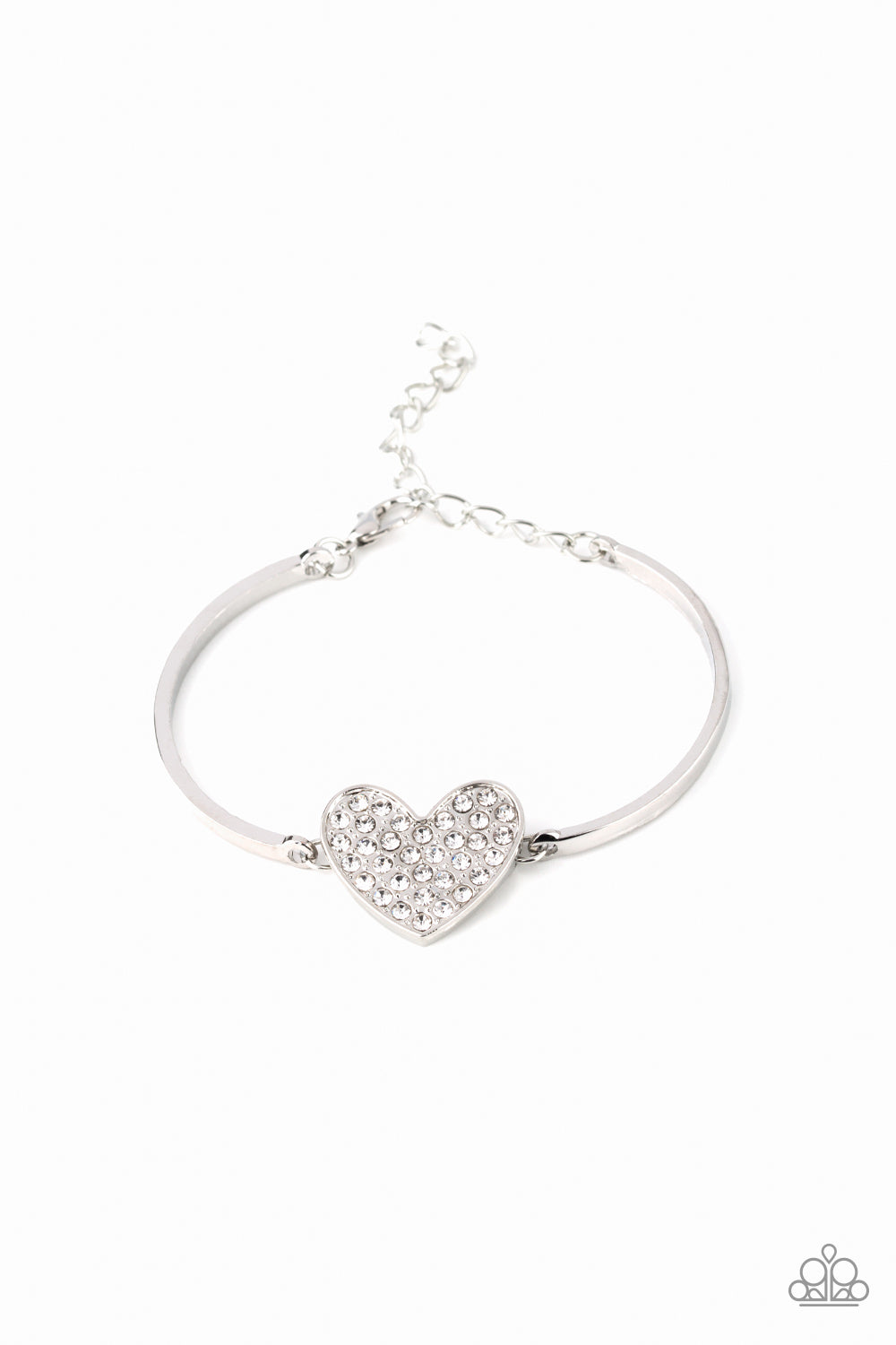 Heart-Stopping Shimmer - White rhinestones heart bracelet