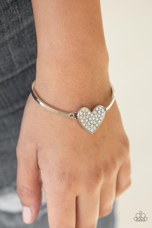 Heart-Stopping Shimmer - White rhinestones heart bracelet