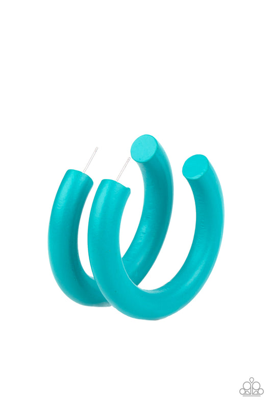 I WOOD Walk 500 Miles - Blue wood hoop earrings