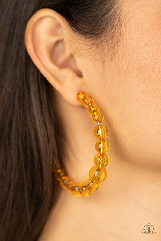 In The Clear - Orange Glassy Hoop Earrings
