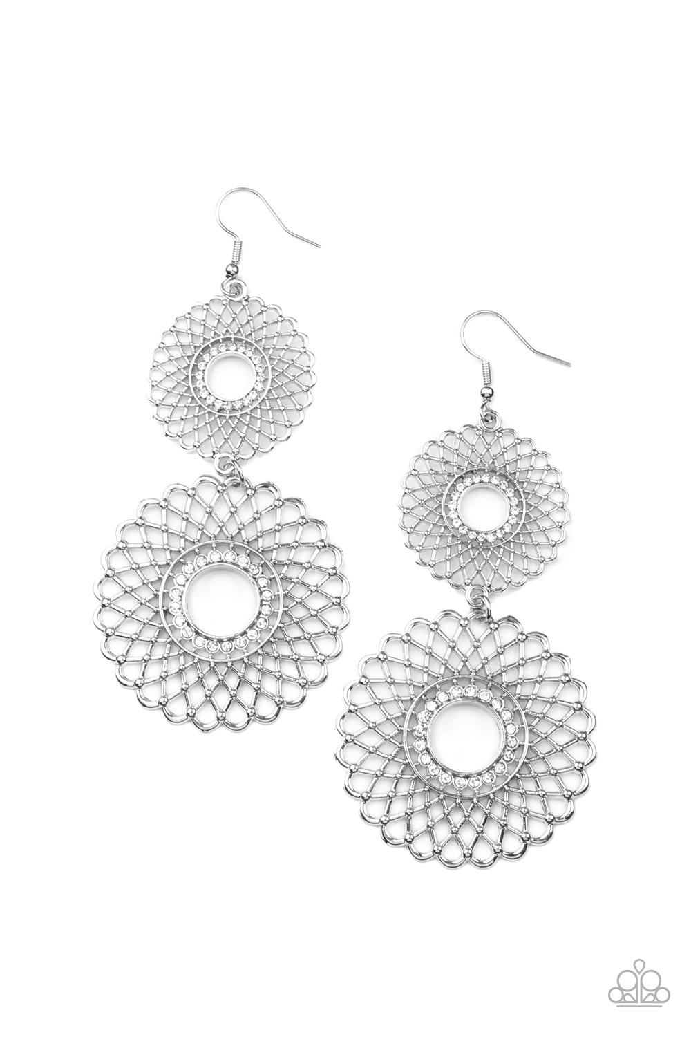 Regal Roulette - White rhinestones earrings