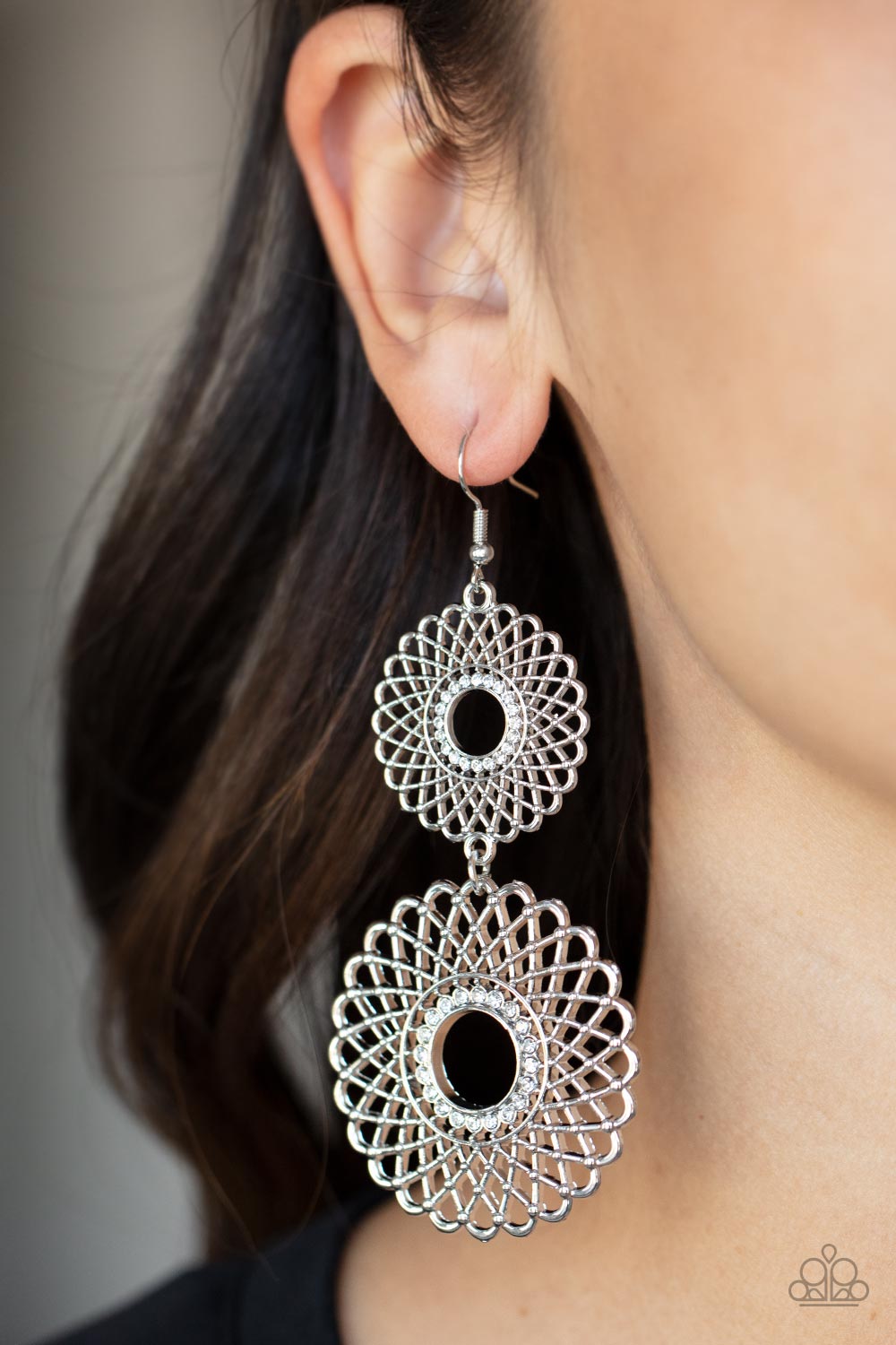 Regal Roulette - White rhinestones earrings
