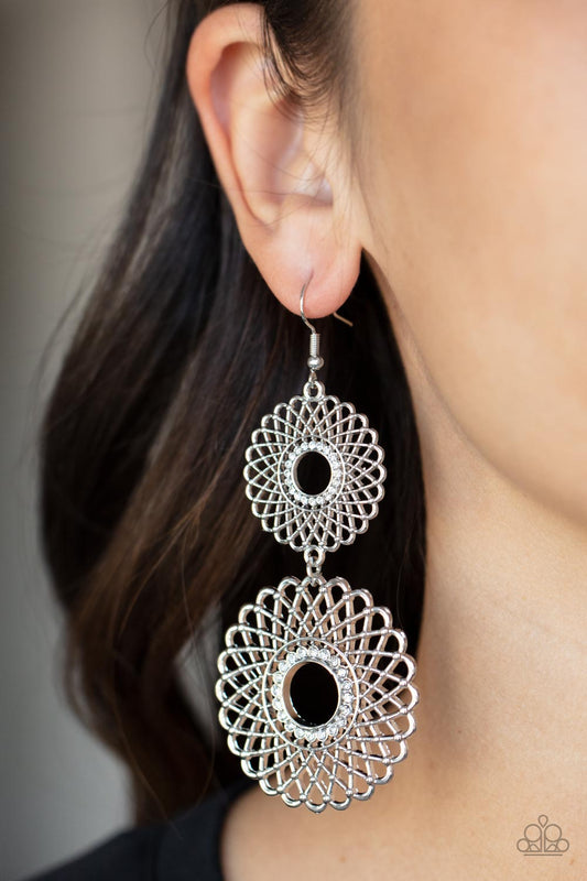 Regal Roulette - White rhinestones earrings